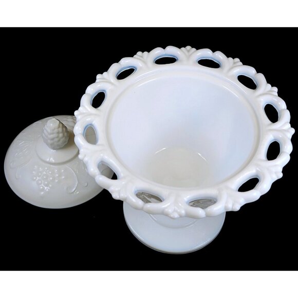 Colony Harvest Milk Glass Footed Candy Dish & Lid - Mid-Century Home Decor - Picture 4 of 5